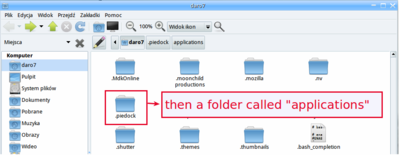 My folder location:<br /><br />home/daro7/.piedock/applications